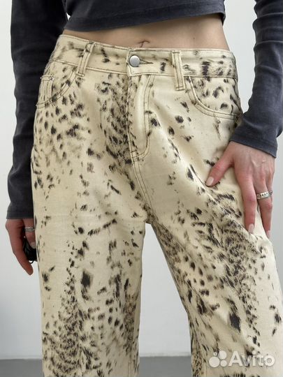 Джинсы женские с принтом леопард 42 44