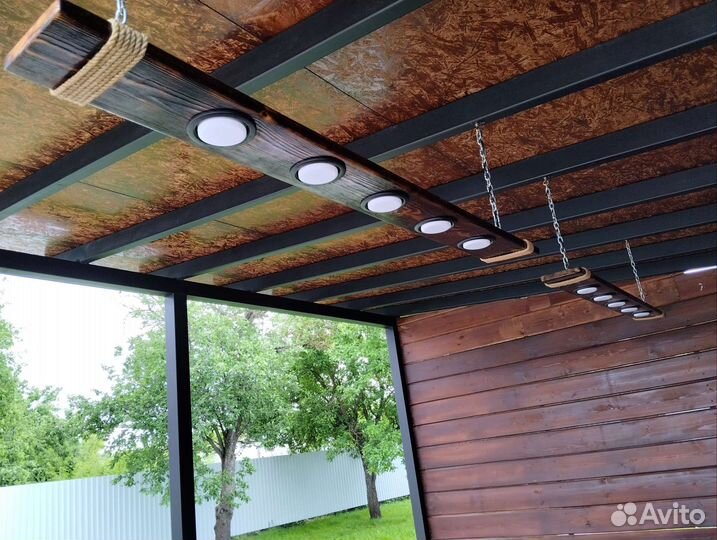 Люстра 5 спотов из дерева в Беседку