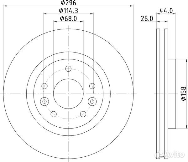 Диск тормозной передний 296x26 5 отв. с покрытием