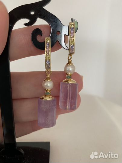 Серьги с барочным жемчугом и аметистом