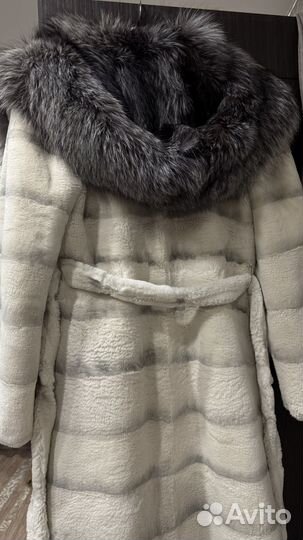 Шуба стриженый бобрик с чернобуркой