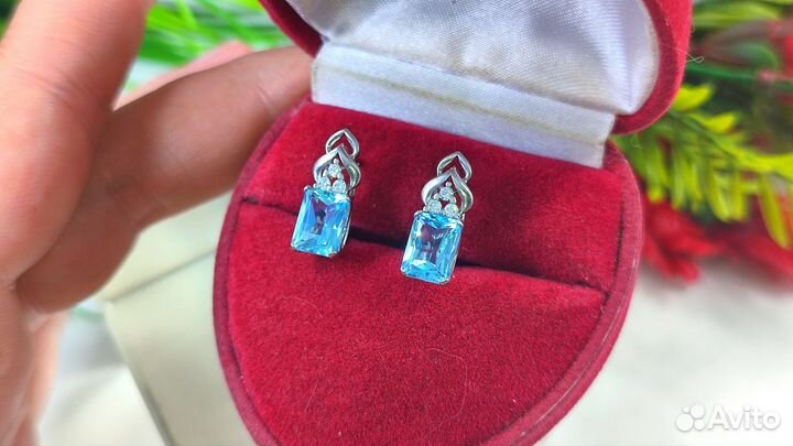 Серьги с природными sky blue 4,8ct, s925