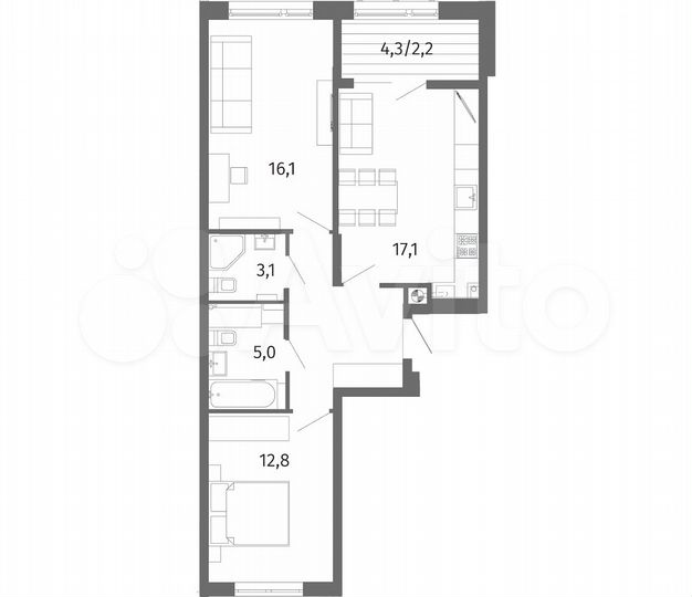 2-к. квартира, 65,6 м², 2/13 эт.
