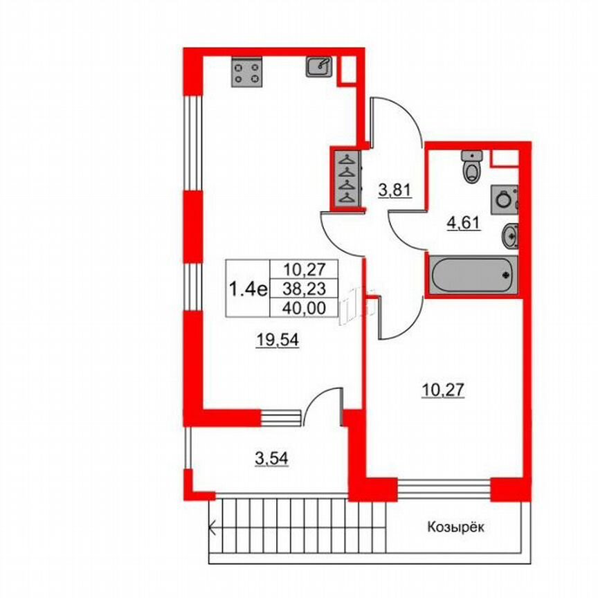 1-к. квартира, 38,2 м², 1/12 эт.