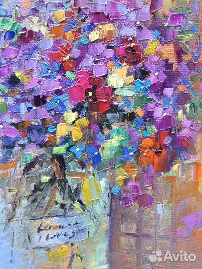 Картина маслом.Натюрморт с цветами