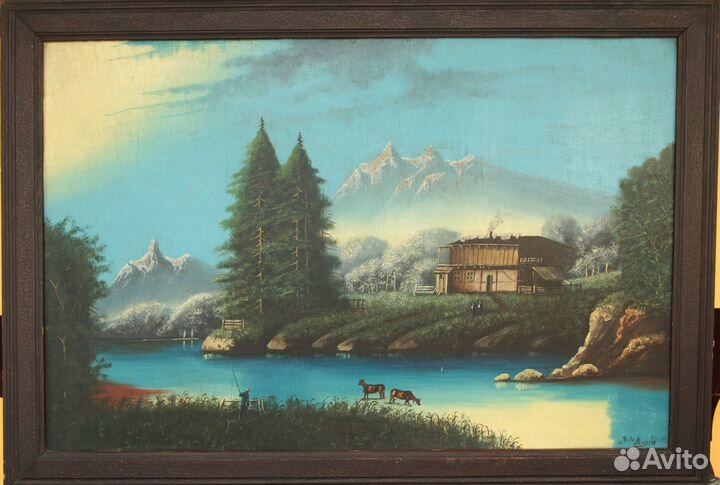 Антикварная Картина Ферма у Реки. Макеев 1934г