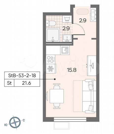 Квартира-студия, 21,6 м², 14/24 эт.