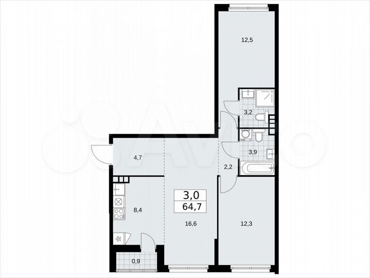 3-к. квартира, 64,7 м², 5/14 эт.