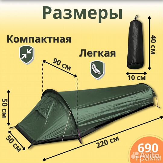 Ультралегкая одноместная палатка / биваучный мешок