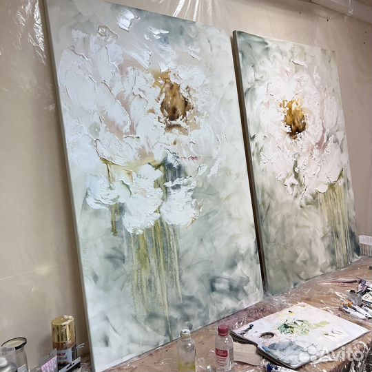 Белая Интерьерная Картина Большая Светлая картина