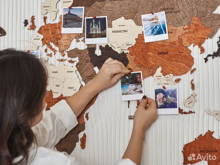 Деревянная карта мира ручной работы