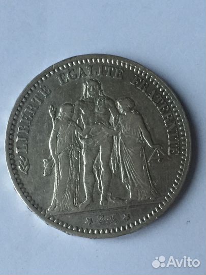 Монета 5 франков 1874 года. Серебро