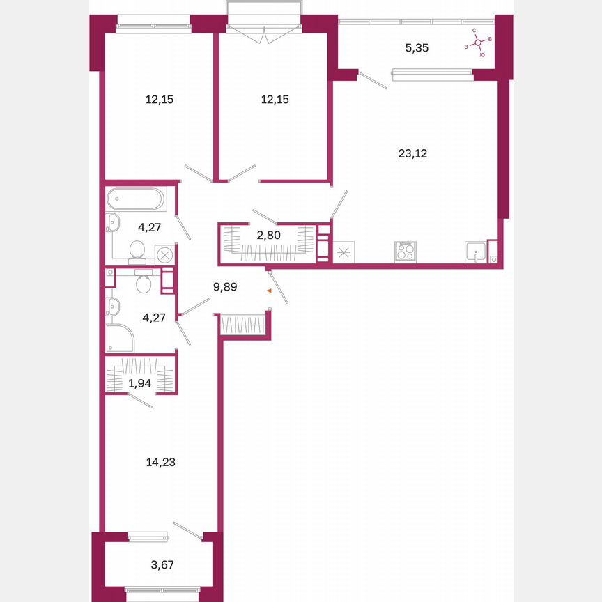 3-к. квартира, 89,3 м², 7/10 эт.