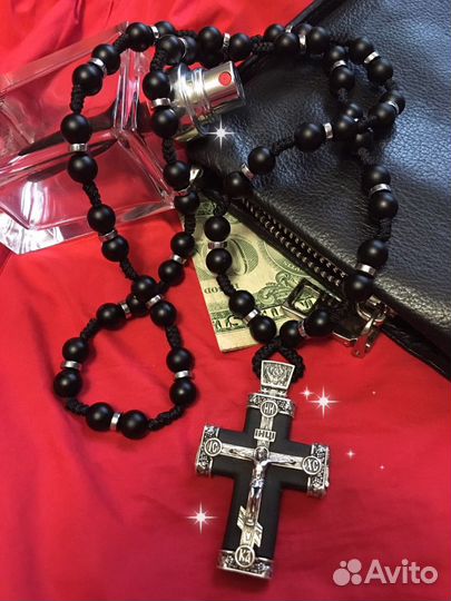 Мужские Бусы из Камня под Крест.Ручная Работа
