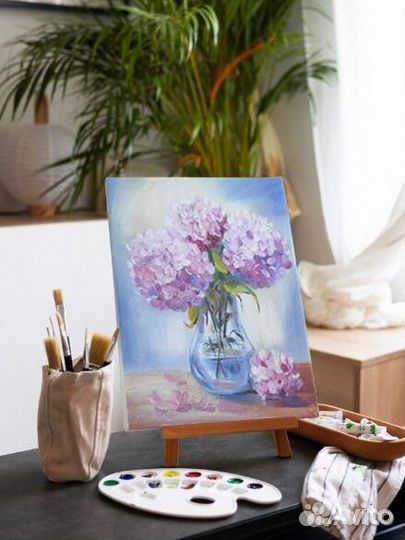 Картина маслом с цветами Гортензия 40х50 см