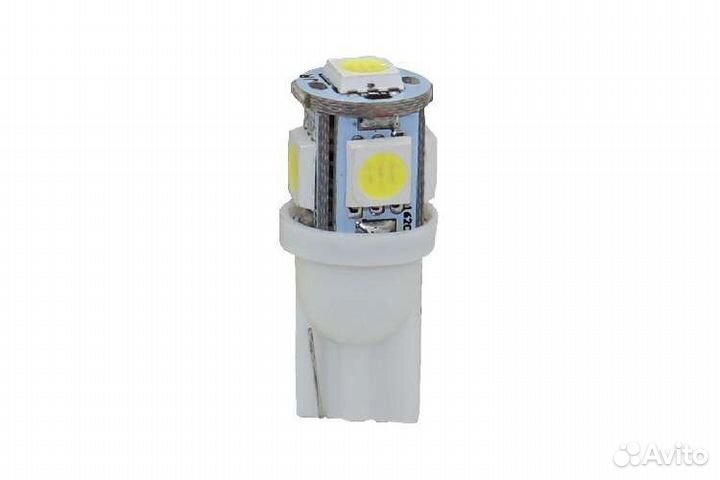 Лампа 12 В T10, 5 светодиодов SMD, без цоколя, бел