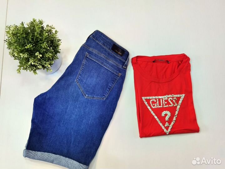 Guess футболка женская шорты джинсовые 48 50