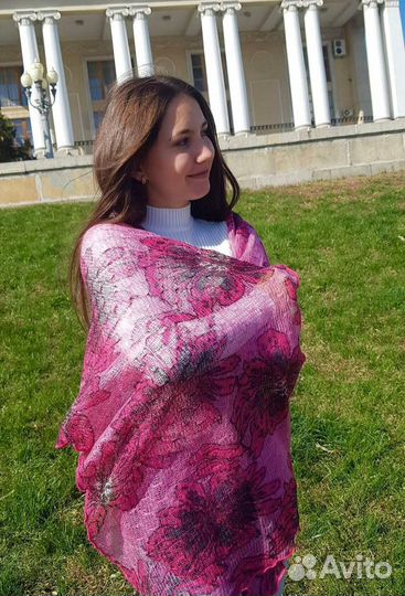 Шарф ажурный вязаный Палантин паутинка Ангора