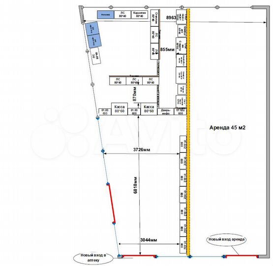 Торговая площадь, 45 м² в Ленте