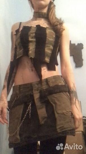 Костюм юбка и топ +чокер милитари камуфляж