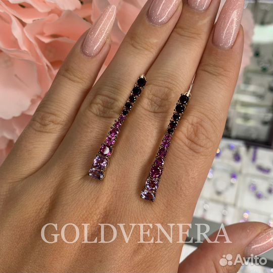 Золотые серьги с Миксом камней