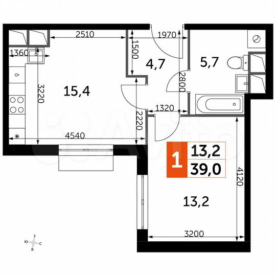 1-к. квартира, 39 м², 11/16 эт.