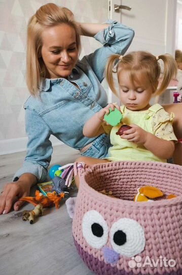 Корзина из трикотажной пряжи для хранения игрушек