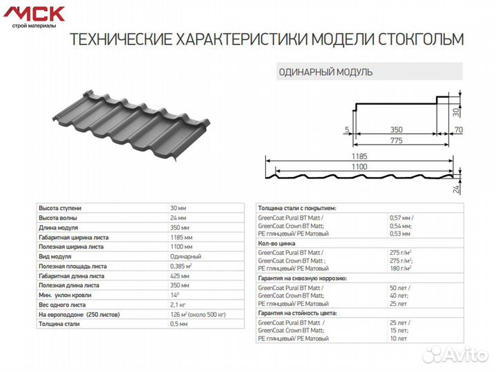 Металлочерепица Аквасистем Стокгольм одинарный