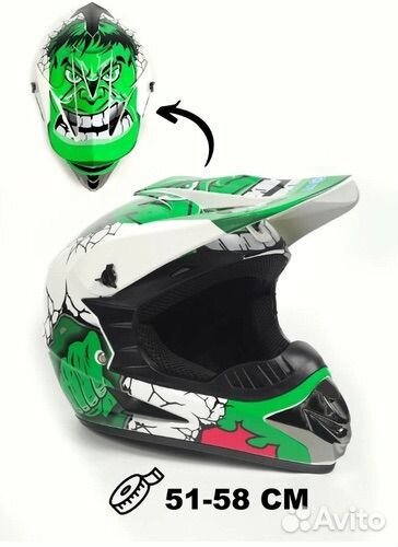 Мотошлем Hulk Helmet белый, зеленый размер L