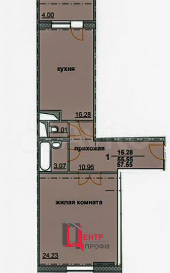 1-к. квартира, 56,6 м², 1/14 эт.