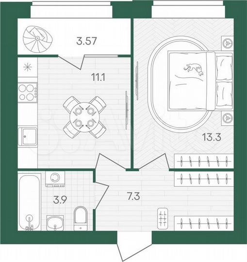 1-к. квартира, 39,2 м², 6/10 эт.