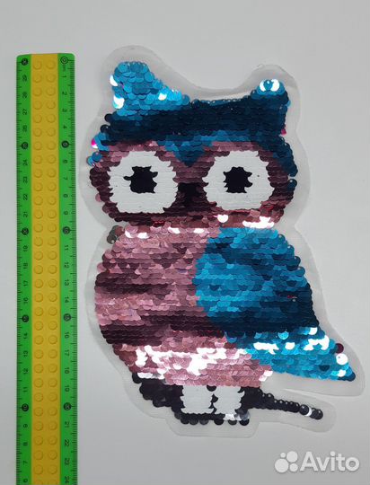 Нашивка аппликация большая с пайетками сова птица