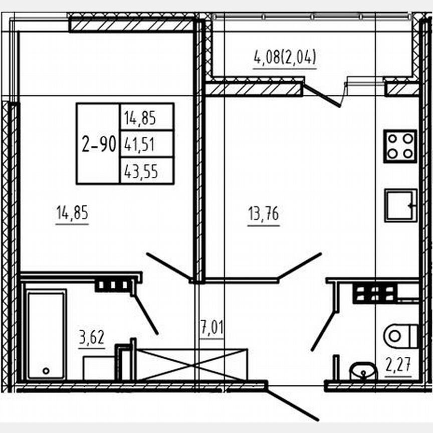 1-к. квартира, 41,5 м², 4/4 эт.