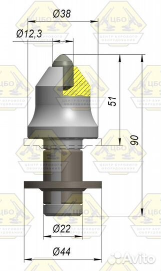 Резец круглый скальный е40w-12.3D (рбц-40)