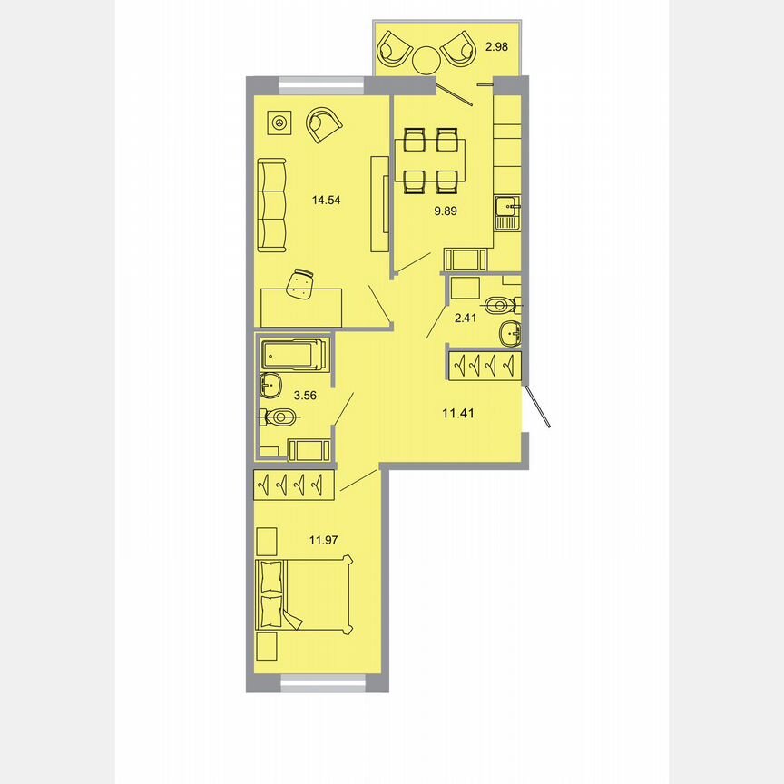 2-к. квартира, 53,9 м², 12/15 эт.