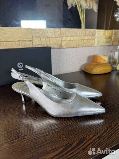 Туфли слингбэки 36,5р Эконика Premium серебро нов