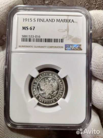 1 марка 1915г ms67 ngc