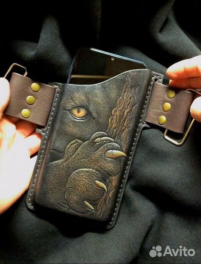 Кобура чехол для телефона из кожи с тиснением