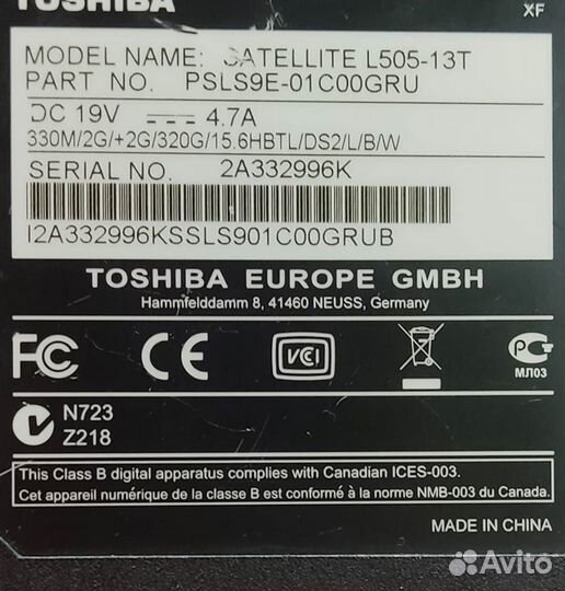 Ноутбук Toshiba satellite L505-13t. *Артикул36161