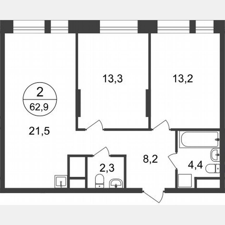 2-к. квартира, 62,9 м², 14/22 эт.