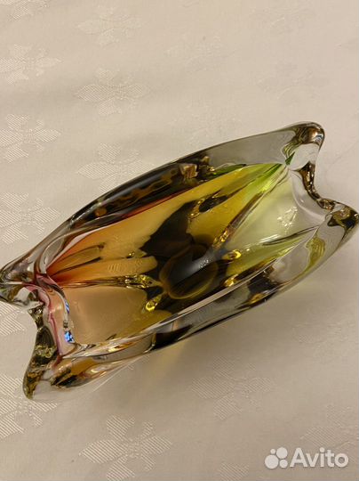 Пепельница из цветного богемского стекла