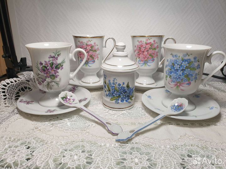 Трио. Ваза. Супница. Фиалка. Фарфор. Германия