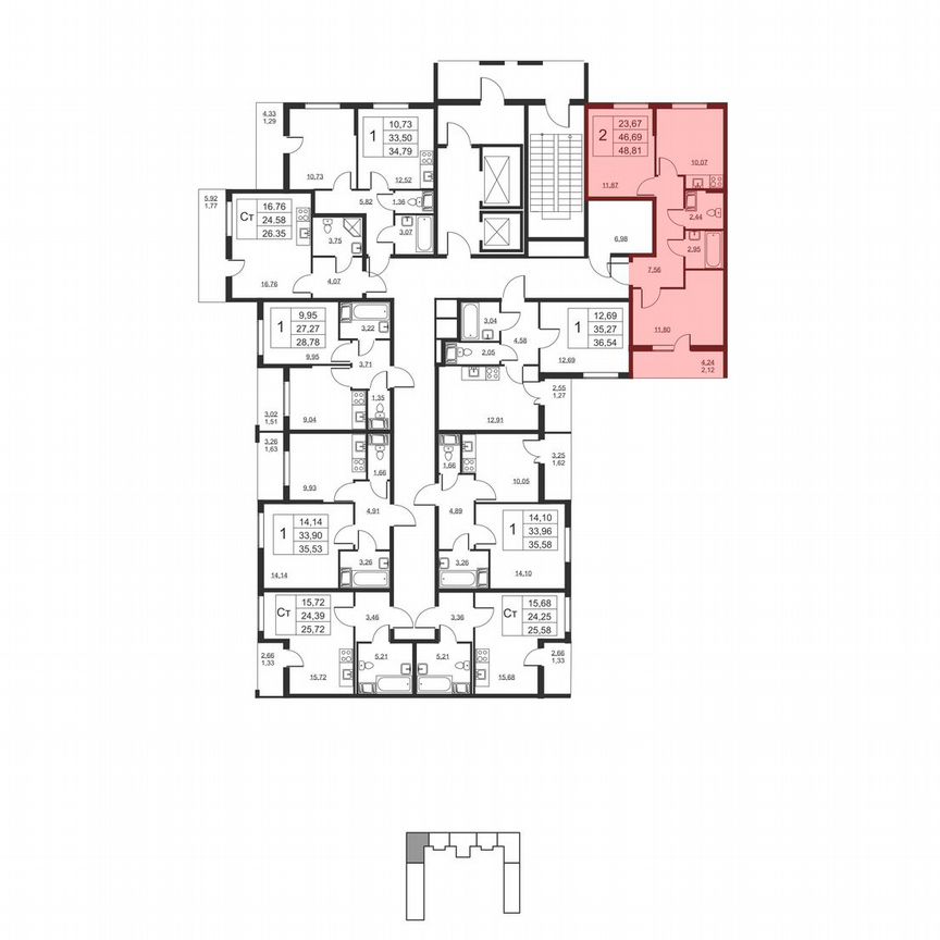 2-к. квартира, 48,8 м², 10/19 эт.