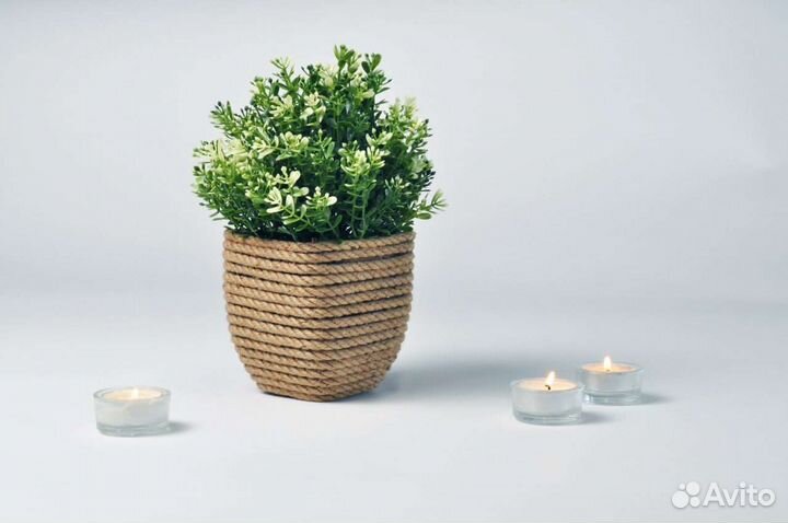 Кашпо из джута. Кашпо квадратное