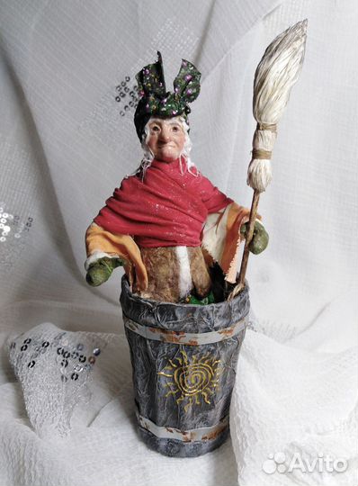 Ватная кукла Баба Яга интерьерная