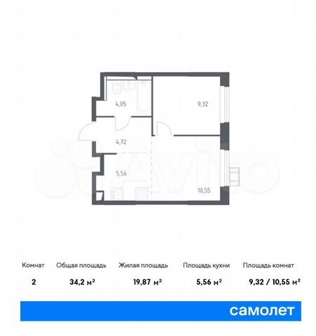 2-к. квартира, 34,2 м², 17/17 эт.