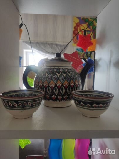 Чайник и пиалы керамические