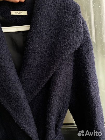 Пальто темно синее с запахом