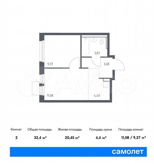 2-к. квартира, 32,4 м², 17/17 эт.