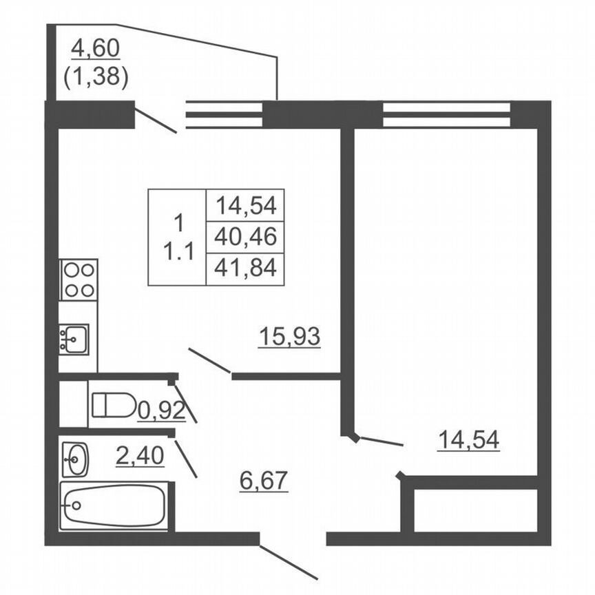 1-к. квартира, 41,8 м², 16/16 эт.